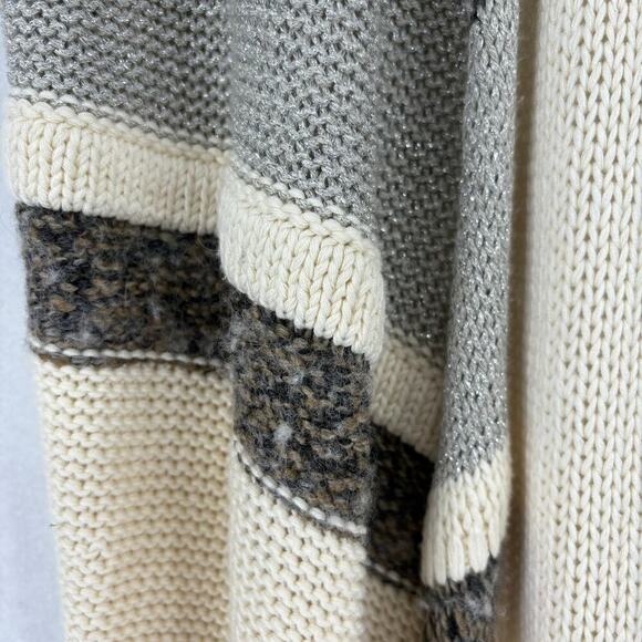 Chico's Cardigan Duster Sweater Vest Size L Cream Beige Silver Thread - Picture 7 of 11